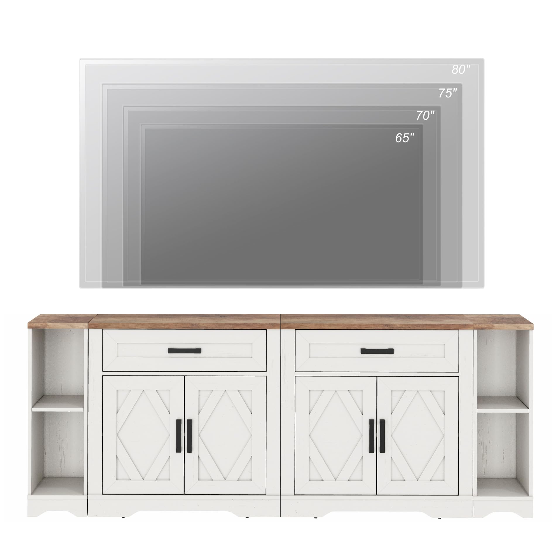 WAMPAT 82.7" W TV Stand for up to 95" TVs,Farmhouse Entertainment Center with Storage Barn Door Cabinet,TV Console Table with Media Cabinet and Drawers for Living Room,Bedroom,Cream White