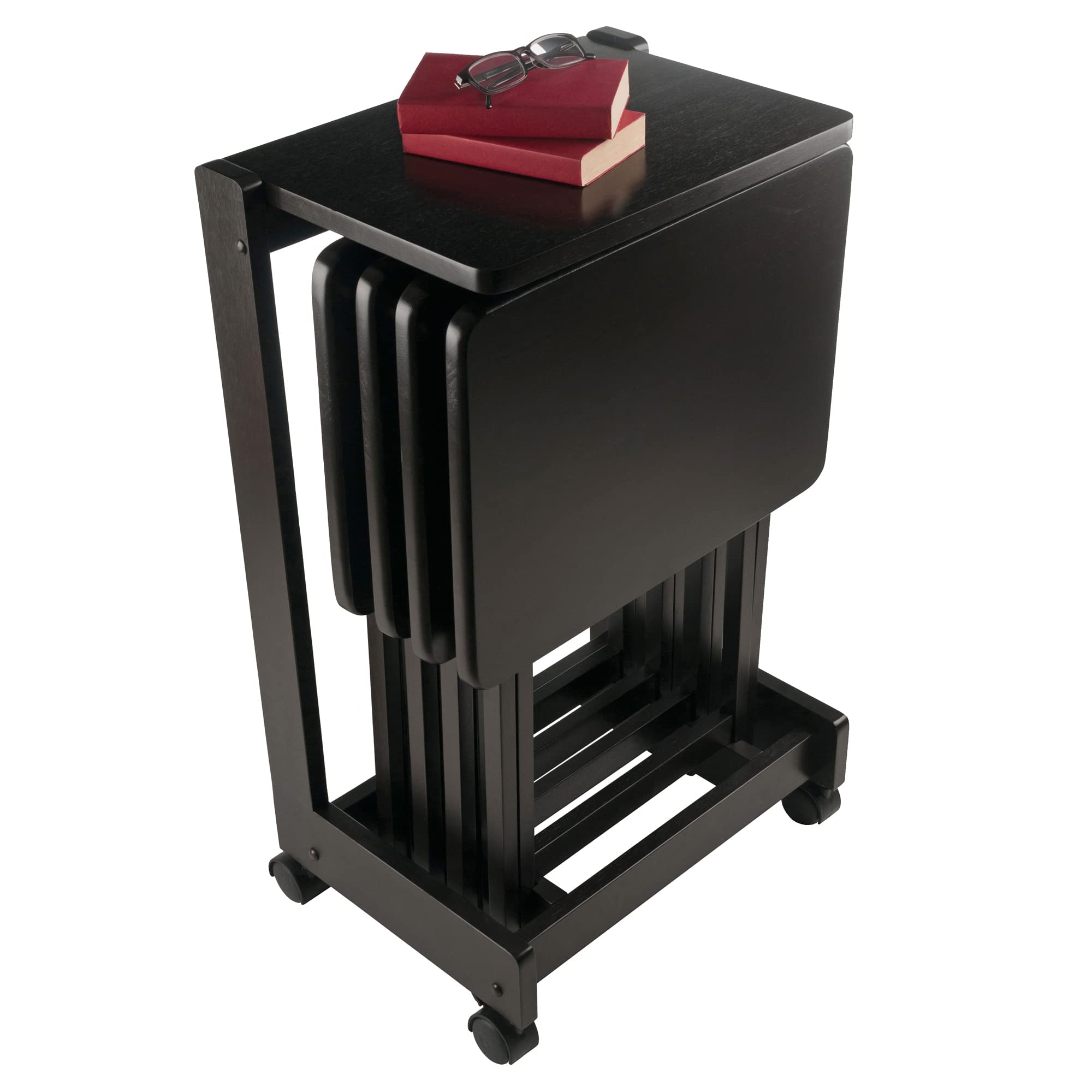 Foldable Snack Table Set with Flip-Top Mobile Stand, Set of 4
