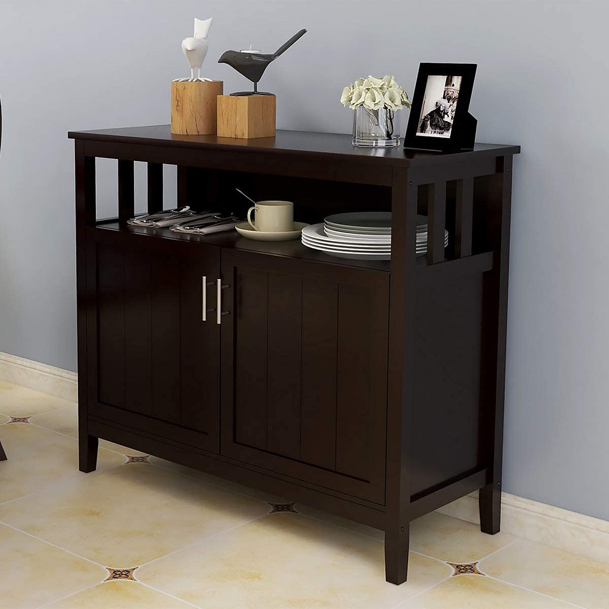 topbest Kitchen Storage Sideboard Dining Buffet Server Cabinet Cupboard, Modern Dining Storage with 2 Doors and Adjustable Middle Shelf for Kitchen, Bedroom, Dining Room (Brown)