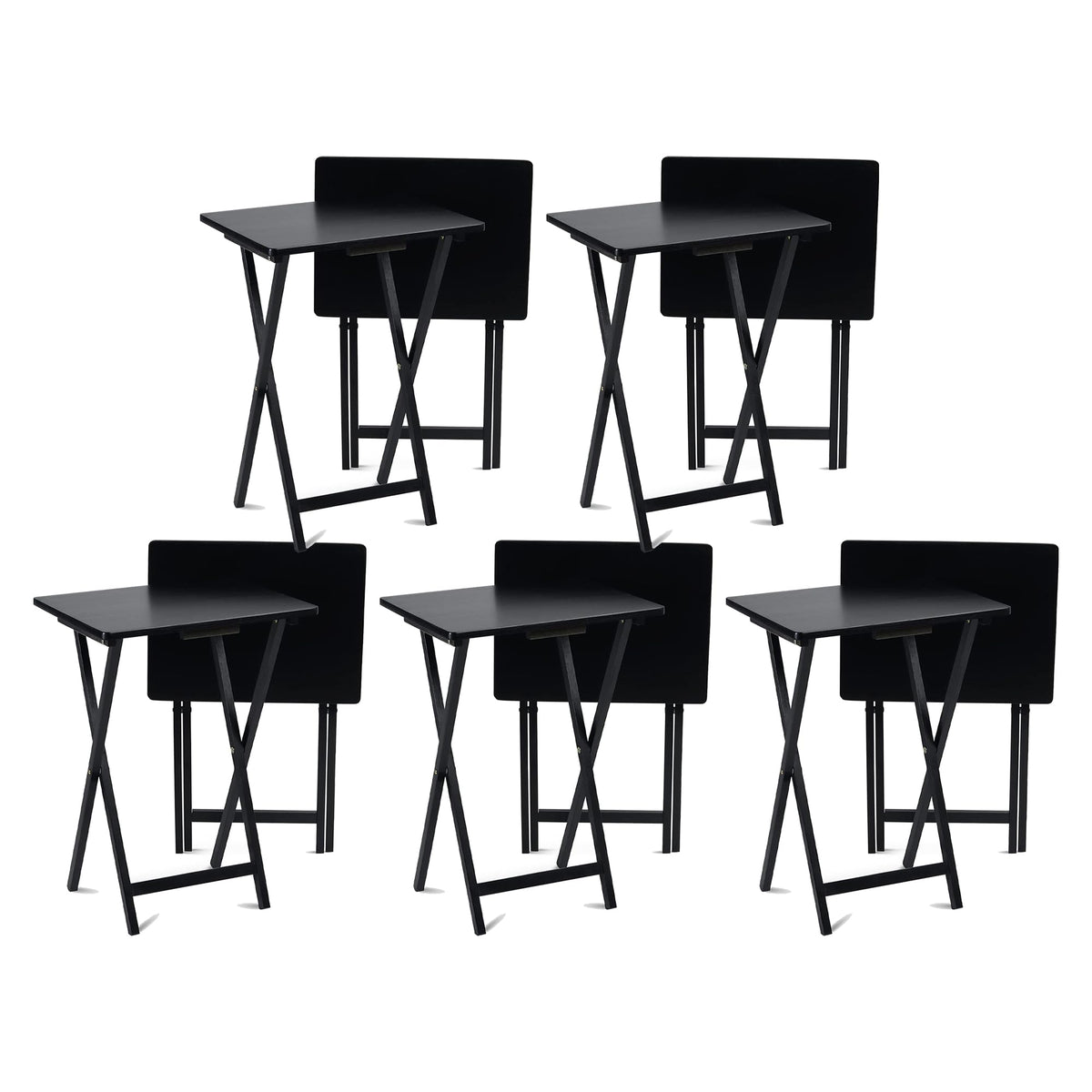 PJ Wood - Folding Wood TV Tray Table Set - Black 10-Piece