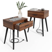 Nightstand Set of 2 with Charging Station & Storage Drawer