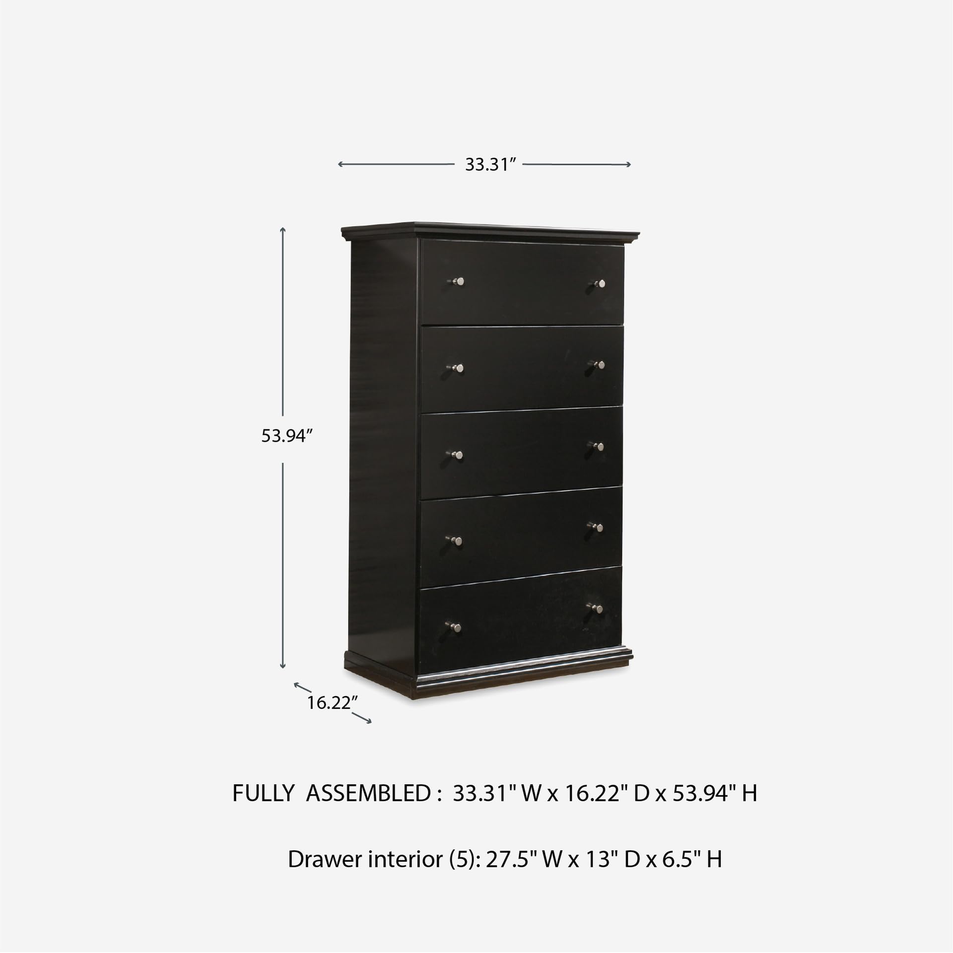 Signature Design by Ashley Maribel Modern 5-Drawer Chest with Anti-Tipping Design, Black