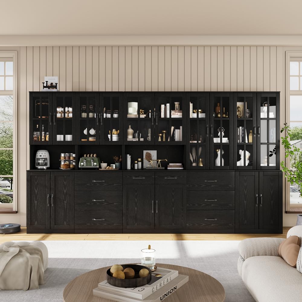 Glass Door Bookcase with Drawers