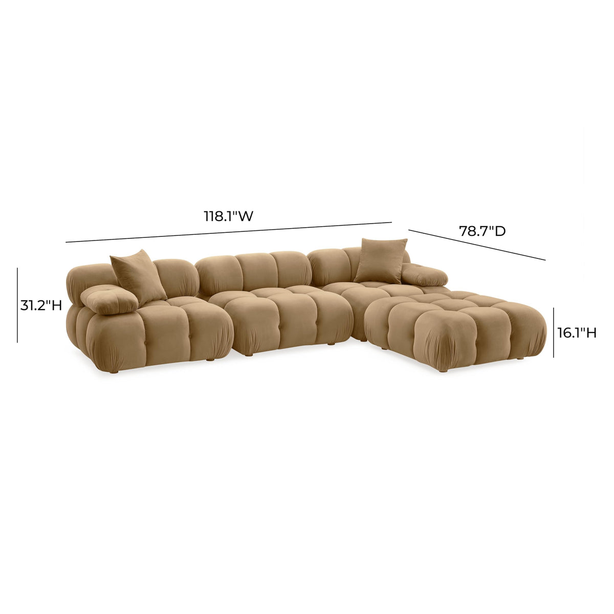 TOV Furniture Calliope 4-Piece Modular Sectional (Velvet, Brown)