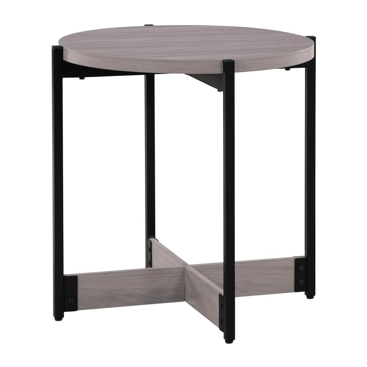 OSP Home Furnishings 3 Piece Occasional Table Set for Livingroom; One Coffee Table and Two Side Tables, Grey Woodgrain Finish with Black Metal