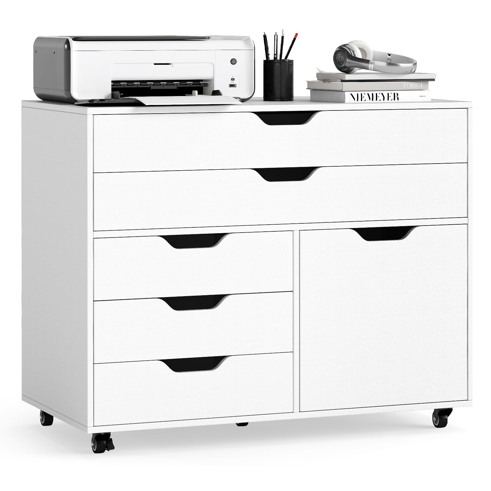 5-Drawer Mobile File Cabinet with Door & Wheels