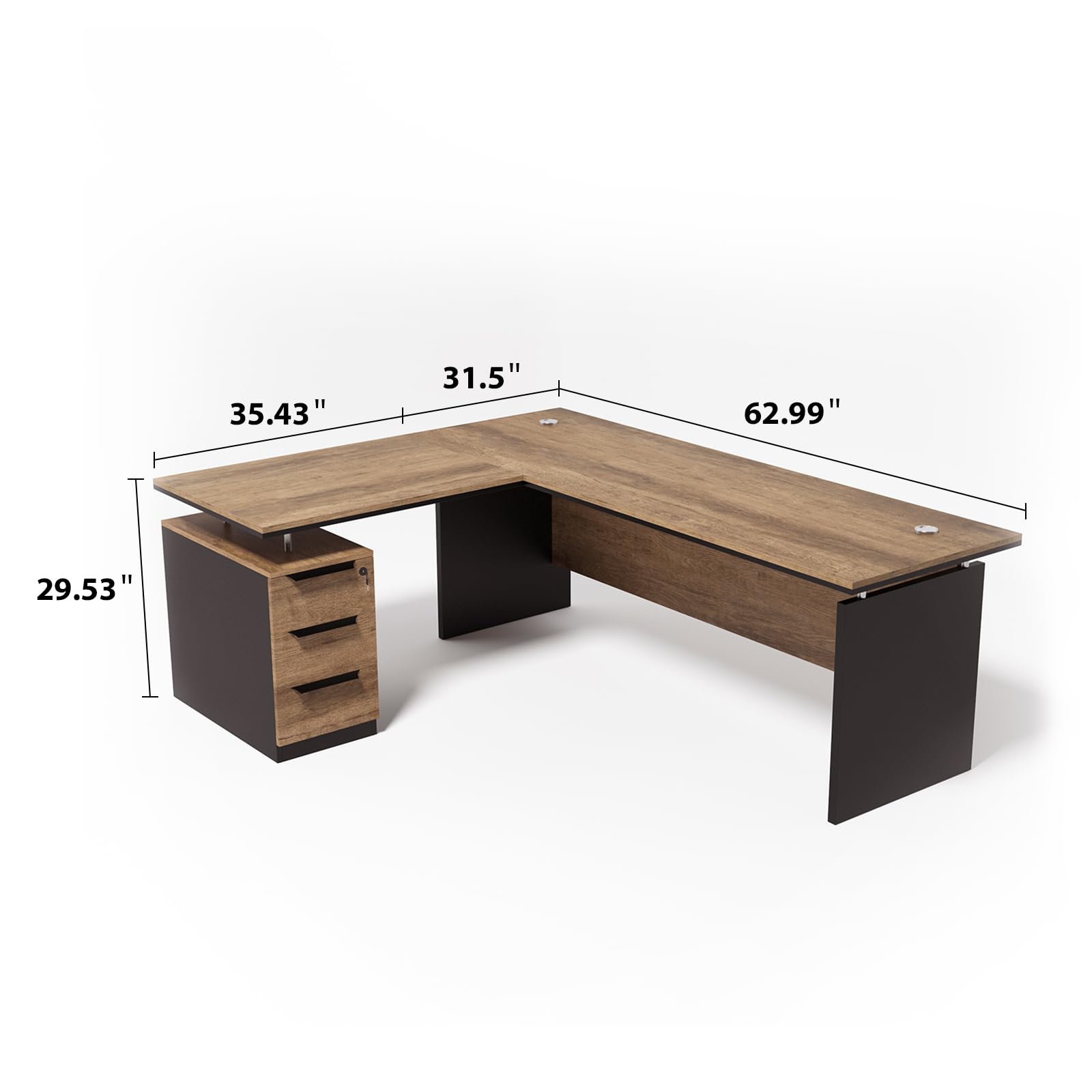 63" L-Shaped Executive Desk with Locking Drawer