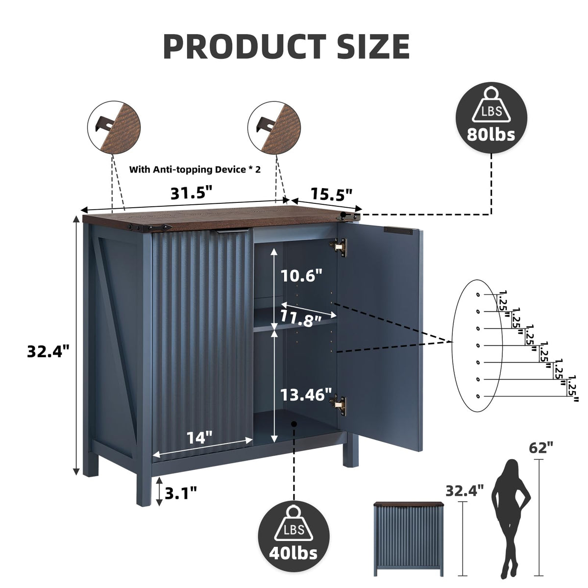BuildHom 32" Sideboard Buffet Cabinet with Storage, Coffee Bar Cabinet
