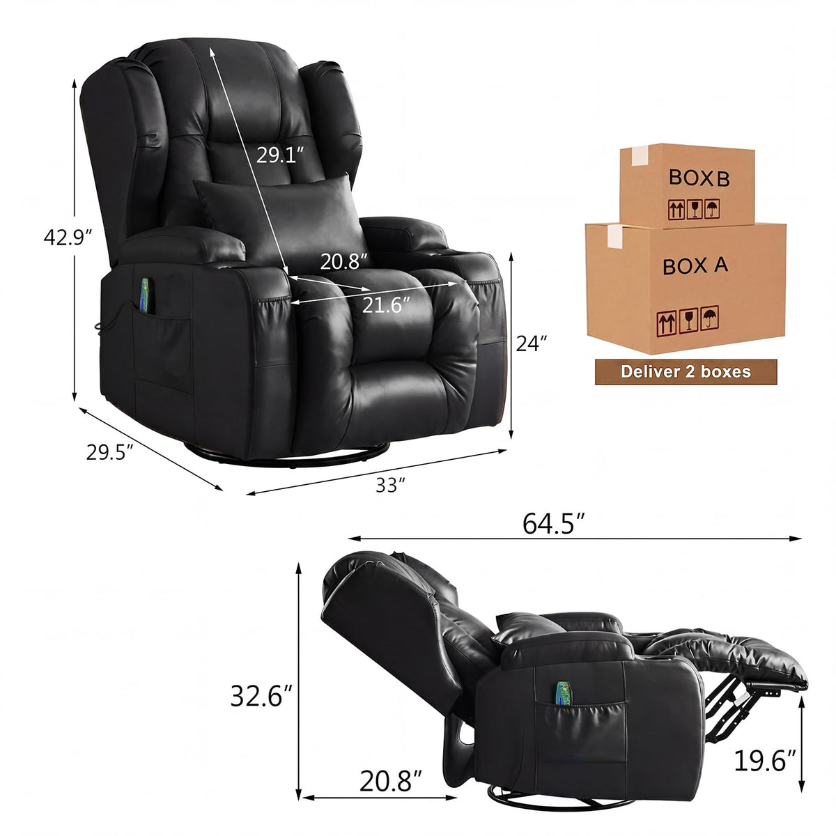 Oprisen Power Swivel Rocker Recliner Chair Home Theater Seating, Dual Motor Electric Upholstered Movie Gaming Reclining Sofa with Heat Massage/4 Modes LED Light/USB Port/Cup Holders/Pockets