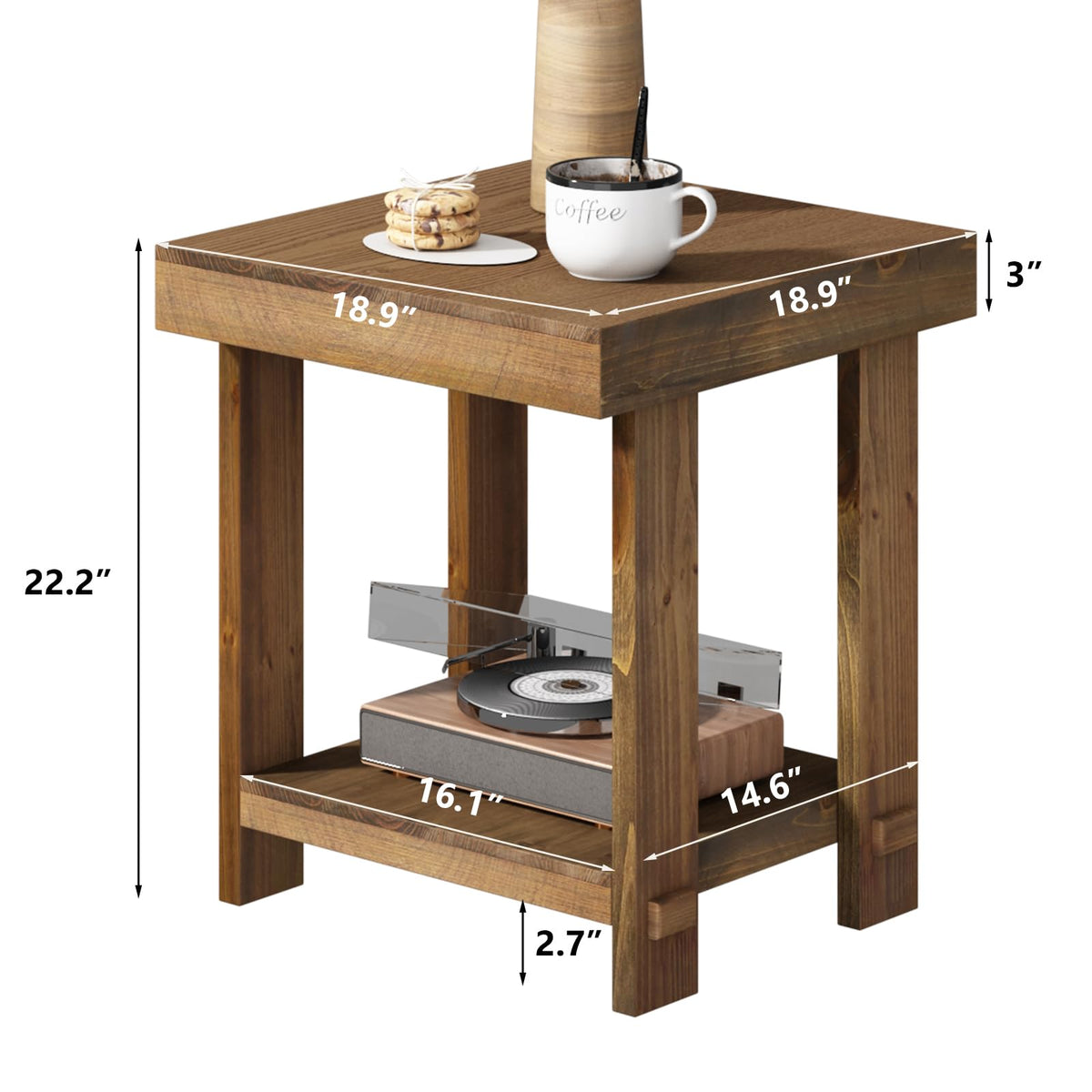 HOKYHOKY Set of 2 Solid Wood End Table, 2-Tier Farmhouse Side Table