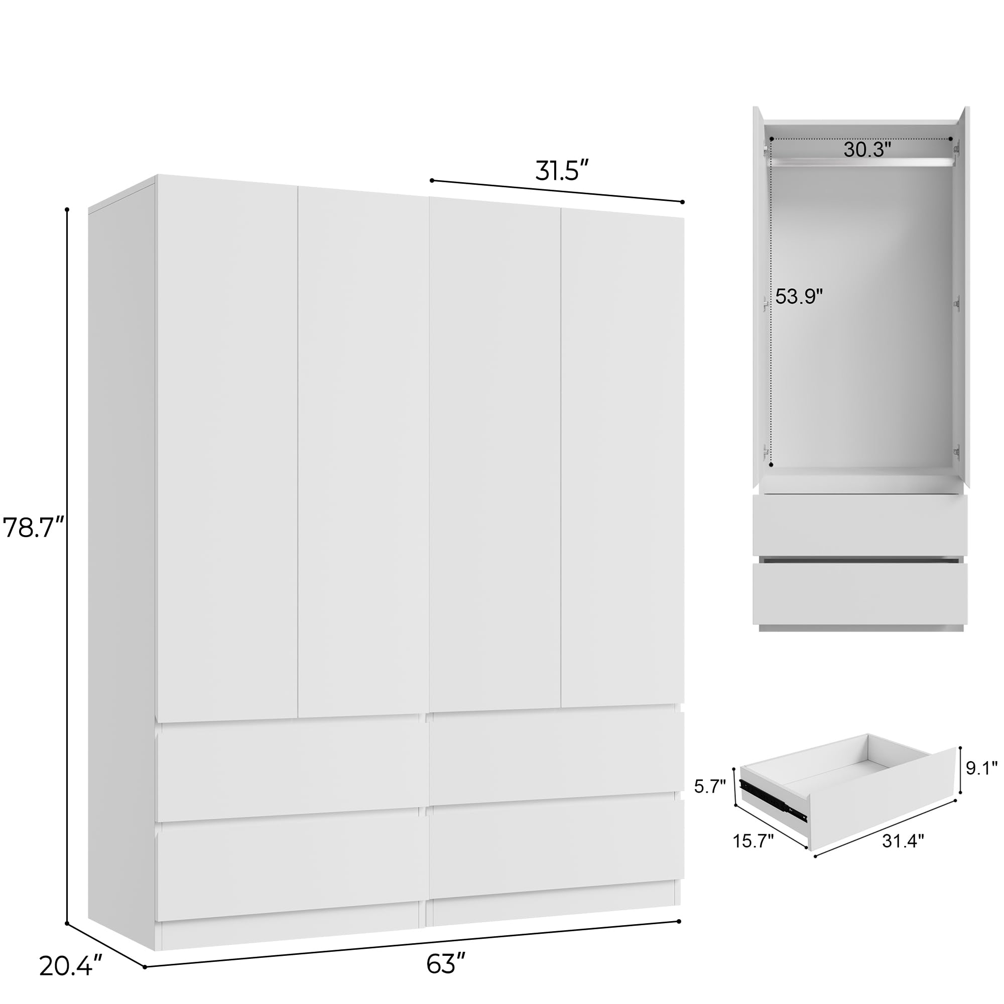 Armoire Wardrobe Closet with Drawers & Hanging Rod