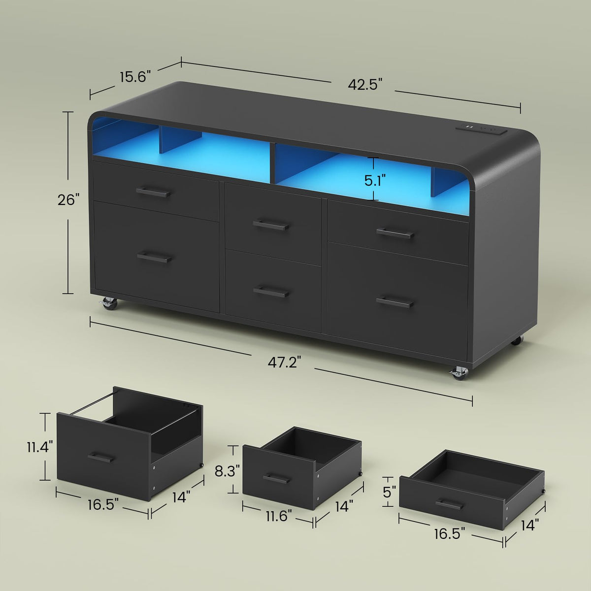 6-Drawer File Cabinet with Power Strip