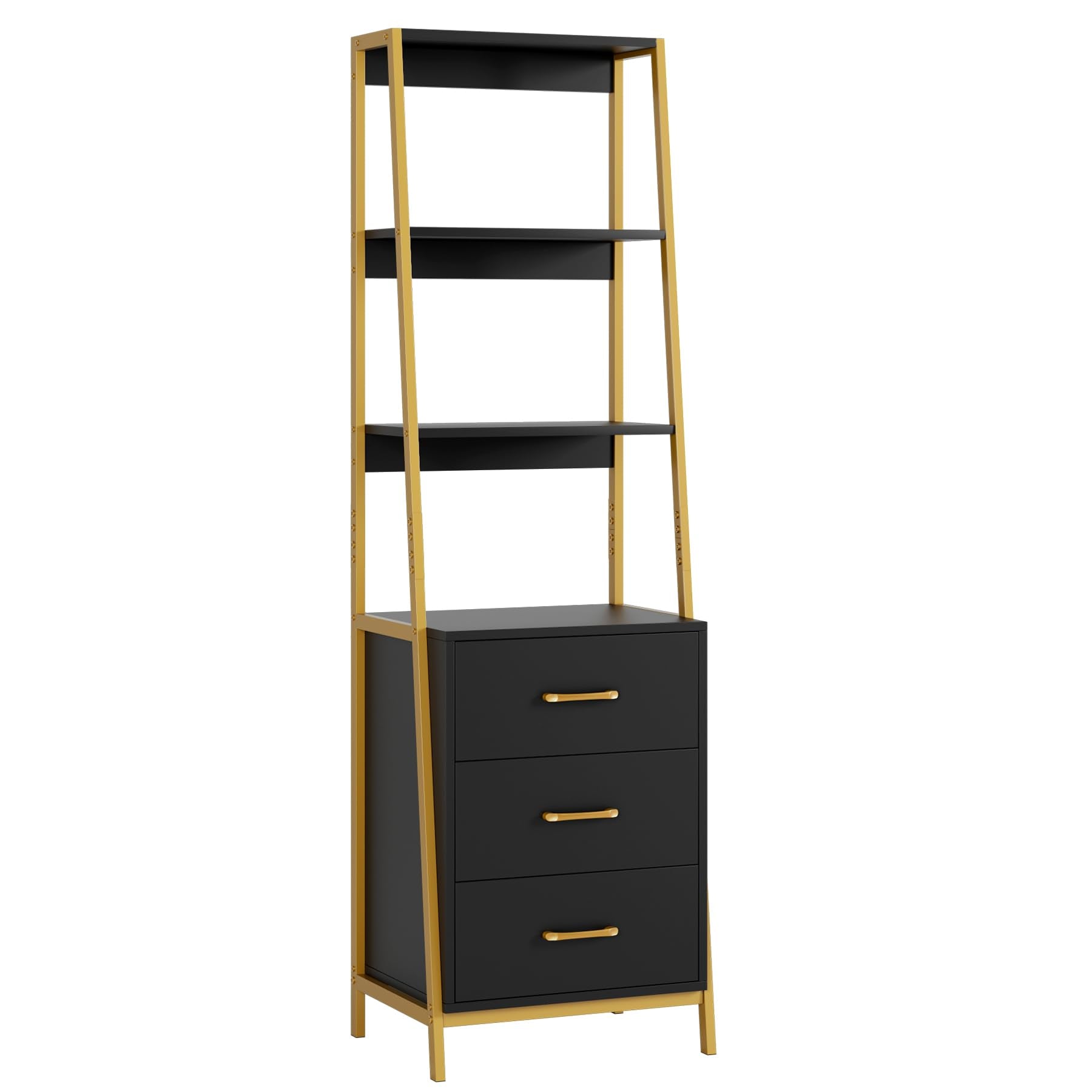 4-Tier Ladder Bookshelf with 3 Drawers