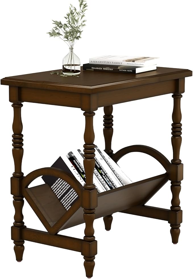 Birch Wood End Table with Magazine Rack