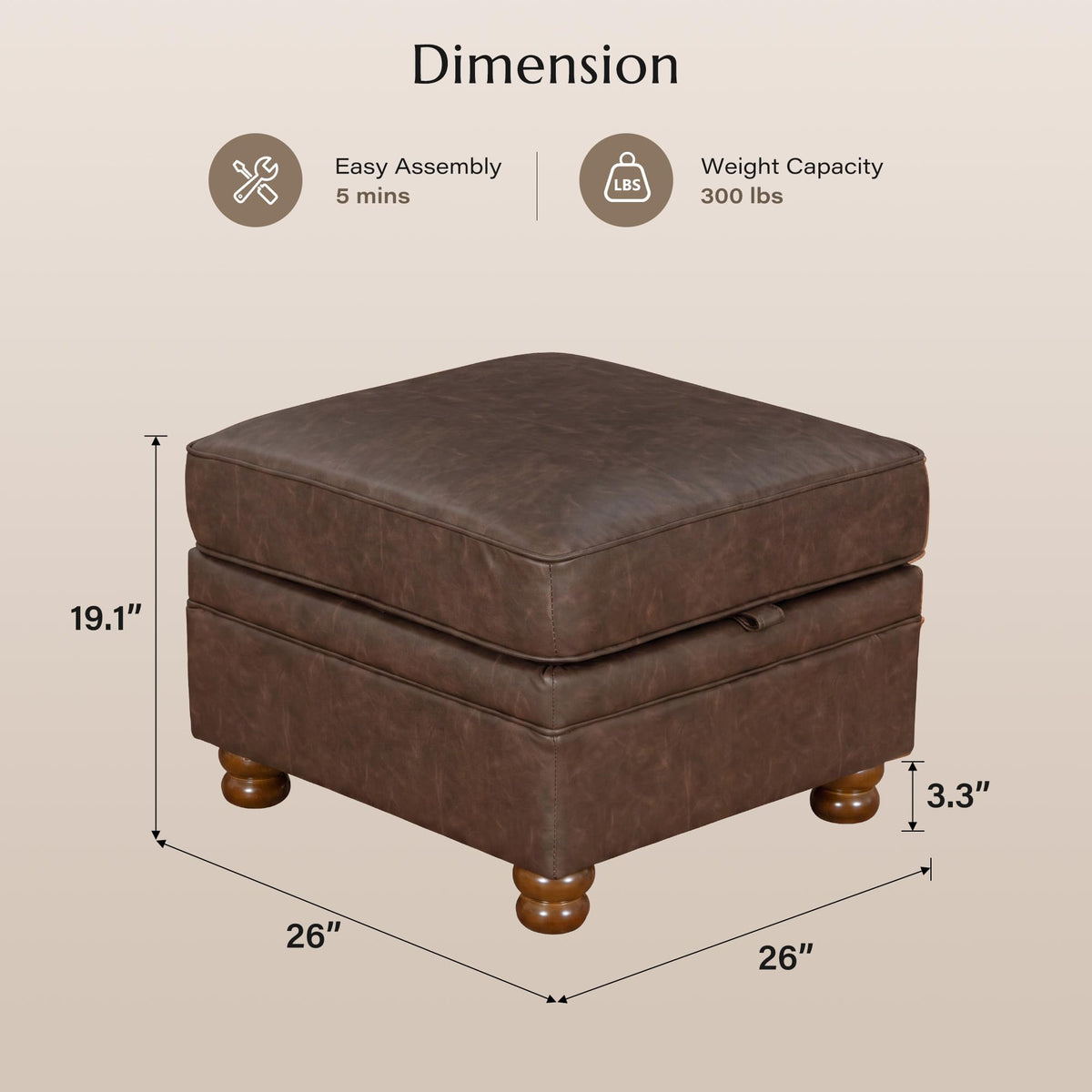 Square Faux Leather Storage Ottoman