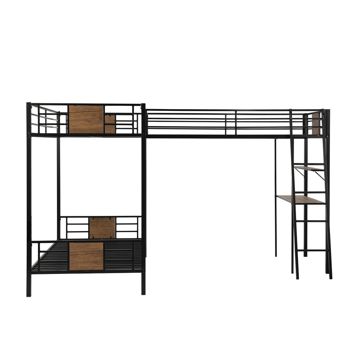 L-Shaped Triple Bunk Bed with Desk