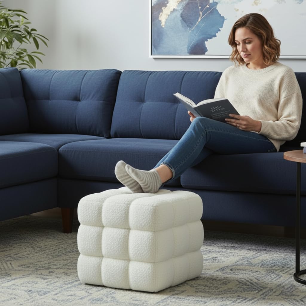 Sherpa Square Ottoman – Boucle Cube Pouf