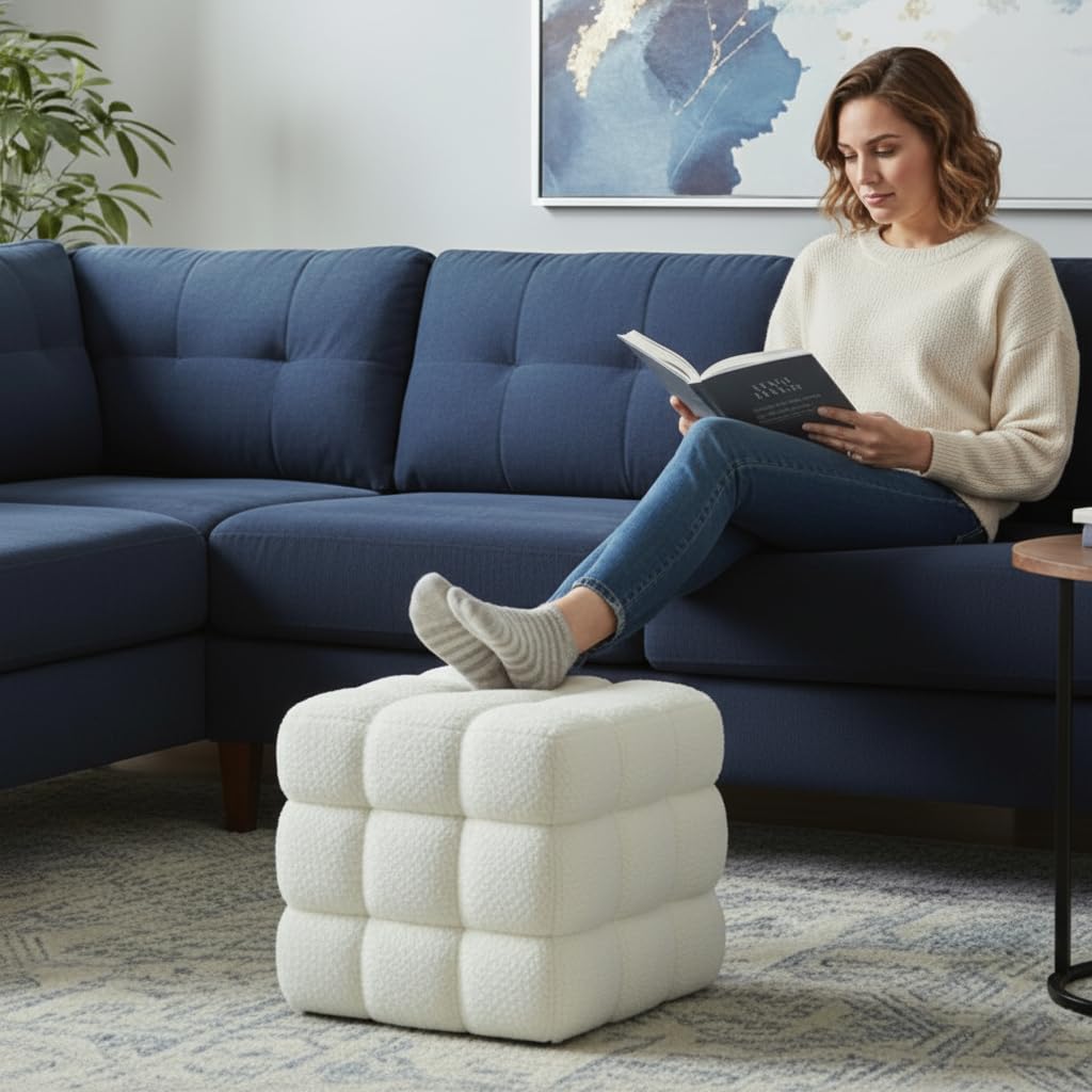 Sherpa Square Ottoman – Boucle Cube Pouf