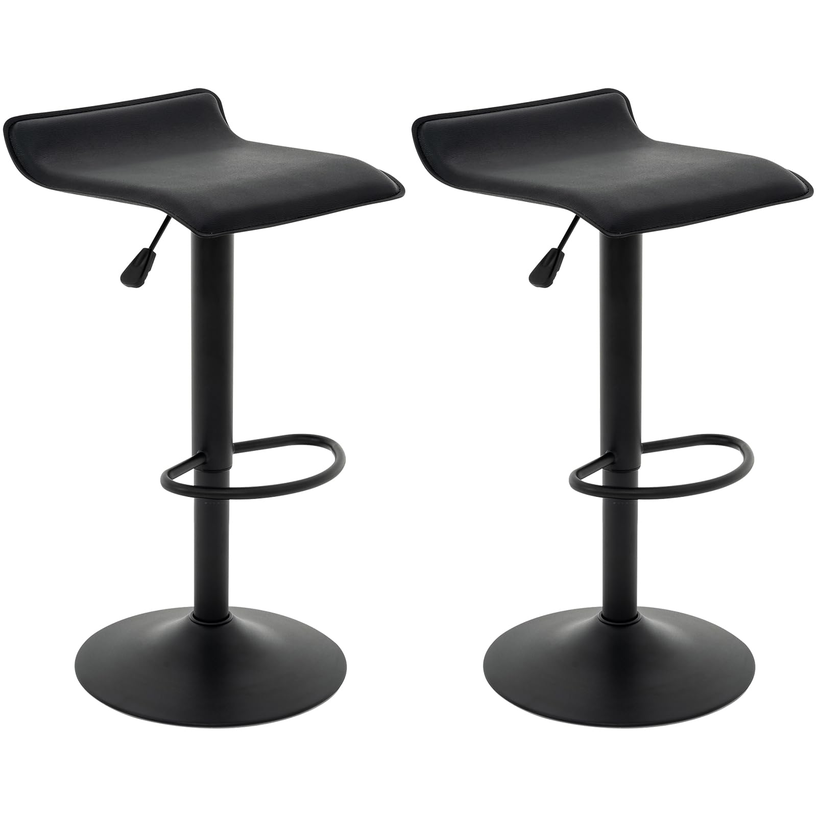 Vogue Furniture Direct Adjustable Bar Stools Set of 2, Modern Swivel PU Leather Airlift Barstools, Backless Kitchen Counter Height Bar Chair for Dining Room (Black, Black Base)