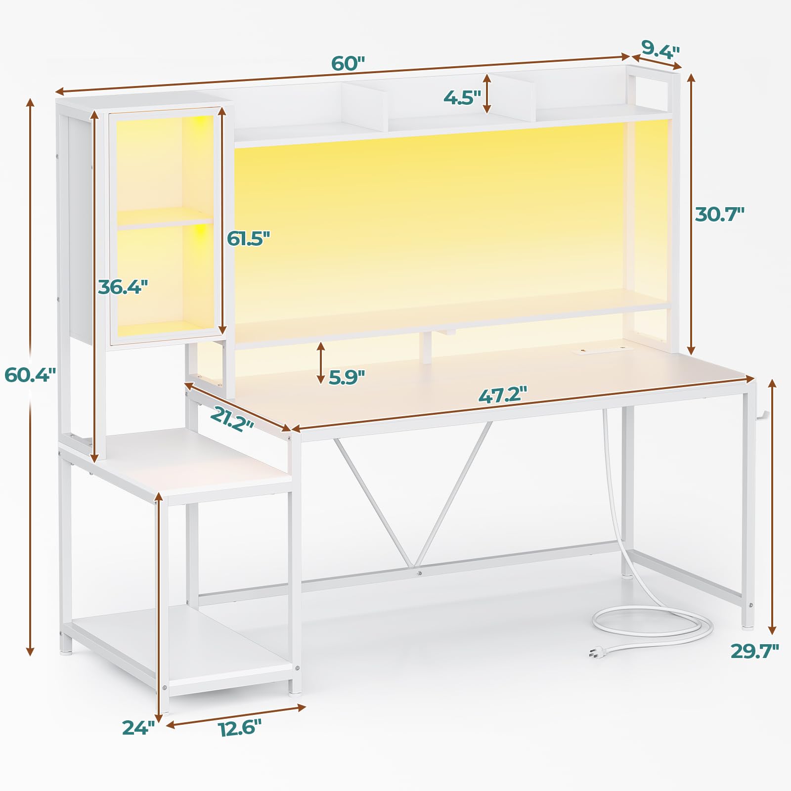 60-Inch Gaming Desk with Hutch & LED Lights