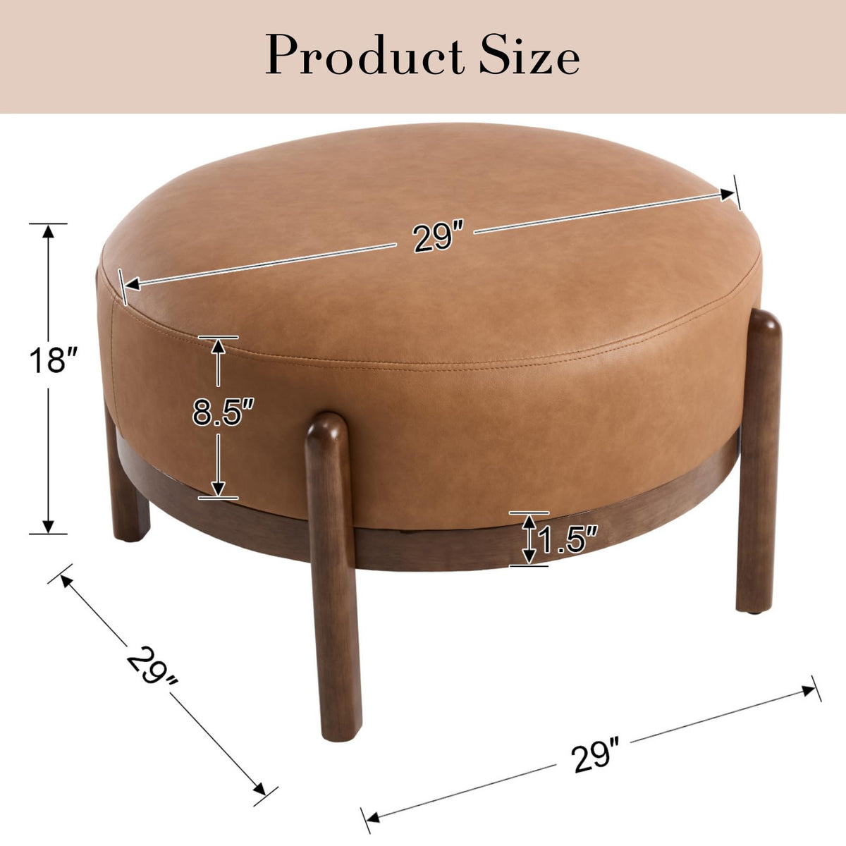 Ya-Home Modern Ottoman, Soft PU Leather Footrest Bench with Solid Wooden Legs Single Seat for Living Room Bedroom, Brown