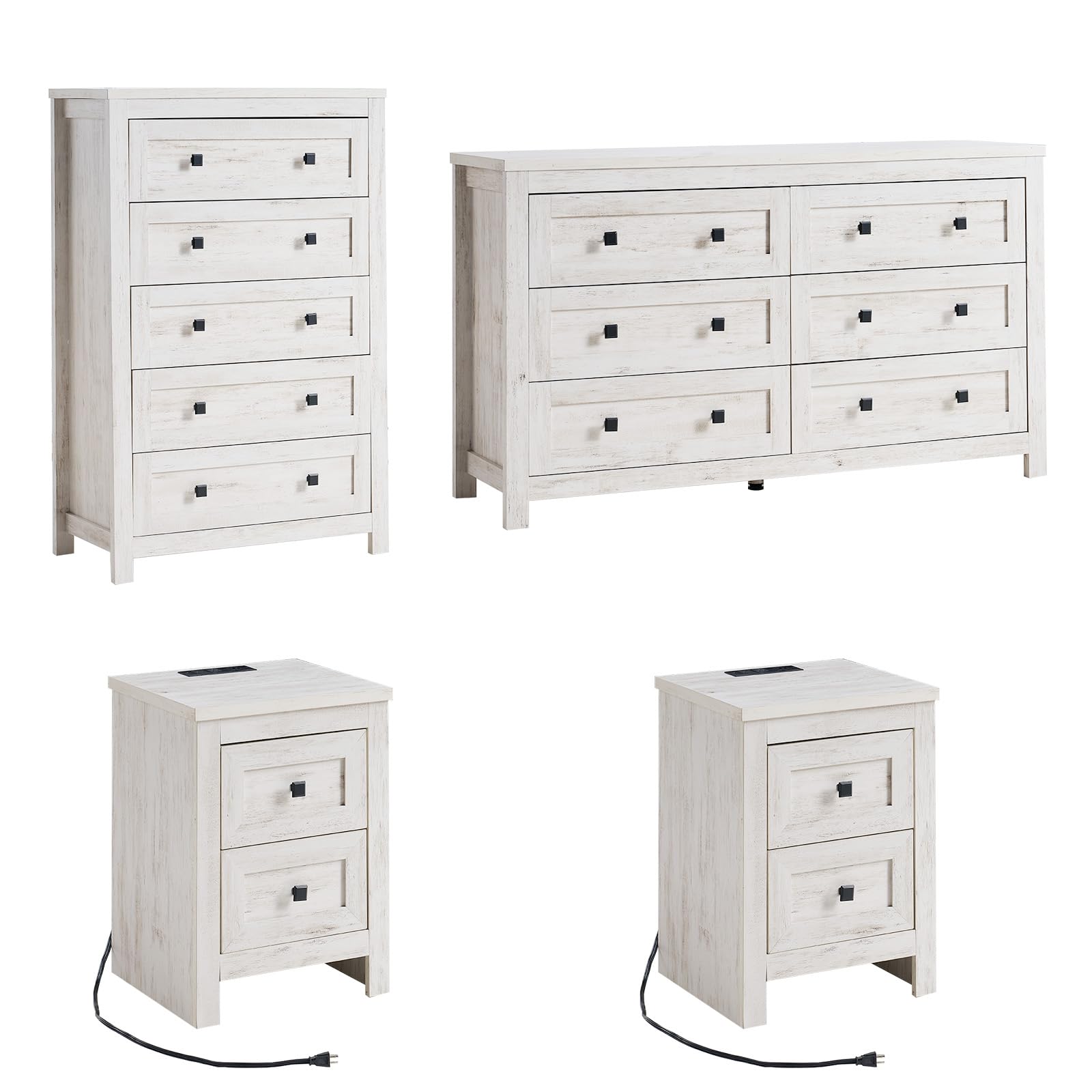 4-Piece Farmhouse Bedroom Set with Charging Nightstands