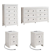 4-Piece Farmhouse Bedroom Set with Charging Nightstands