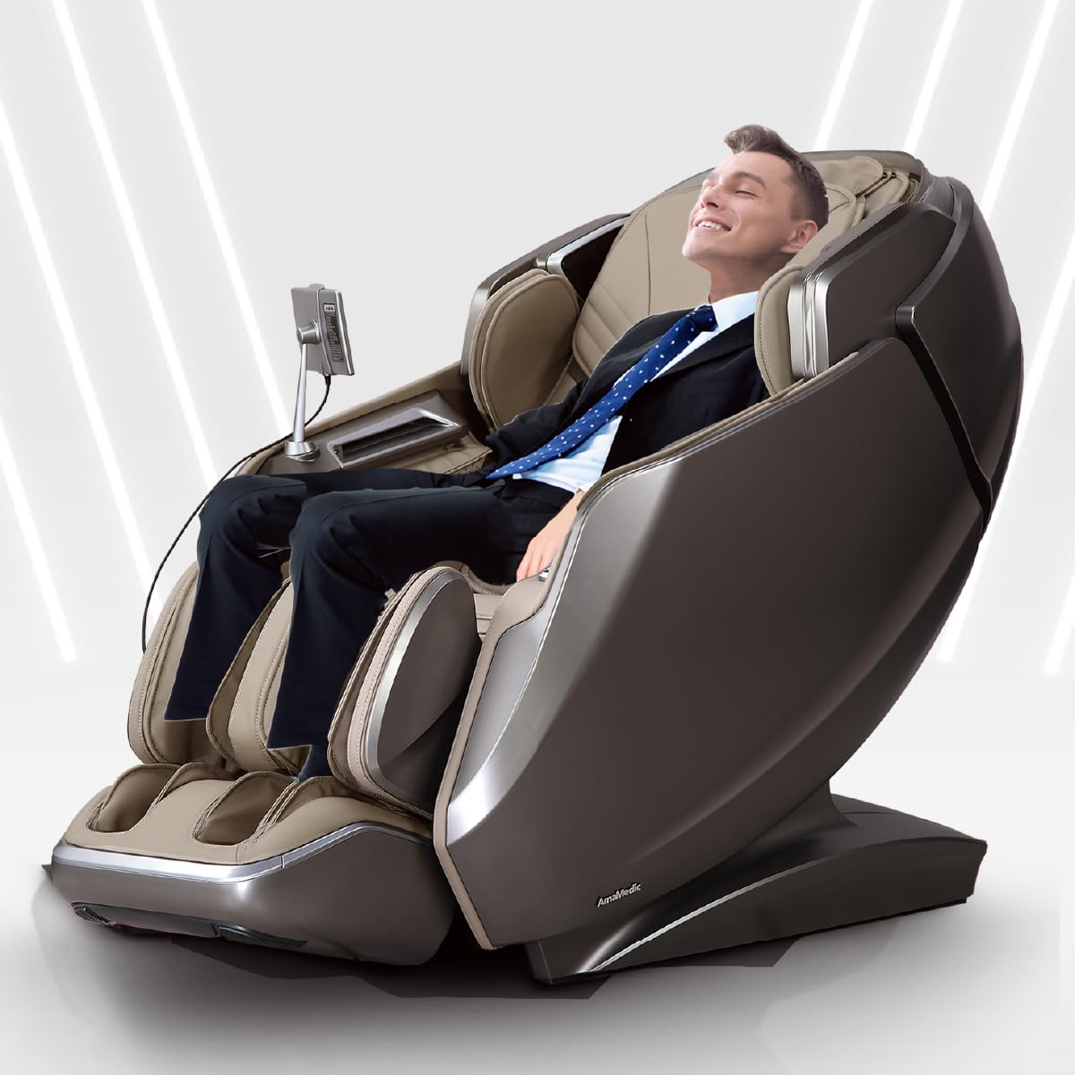 AmaMedic Revive 4D Massage Chair, Zero Gravity Full Body Recliner, Brown