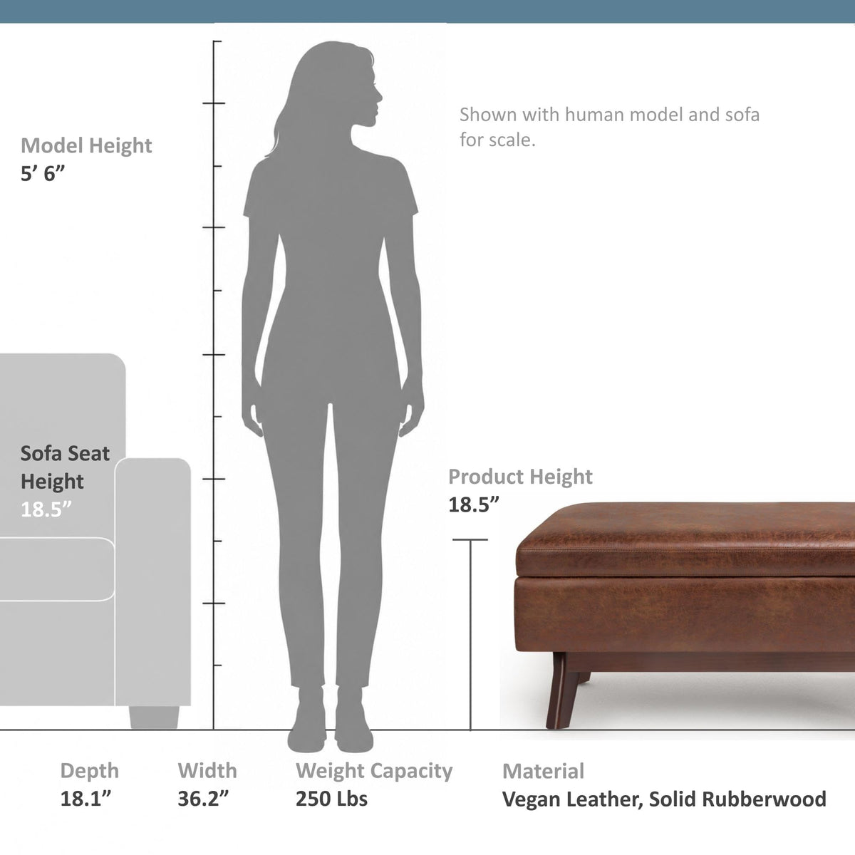 SIMPLIHOME Owen 36" Wide Vegan Leather Ottoman in Distressed Saddle Brown