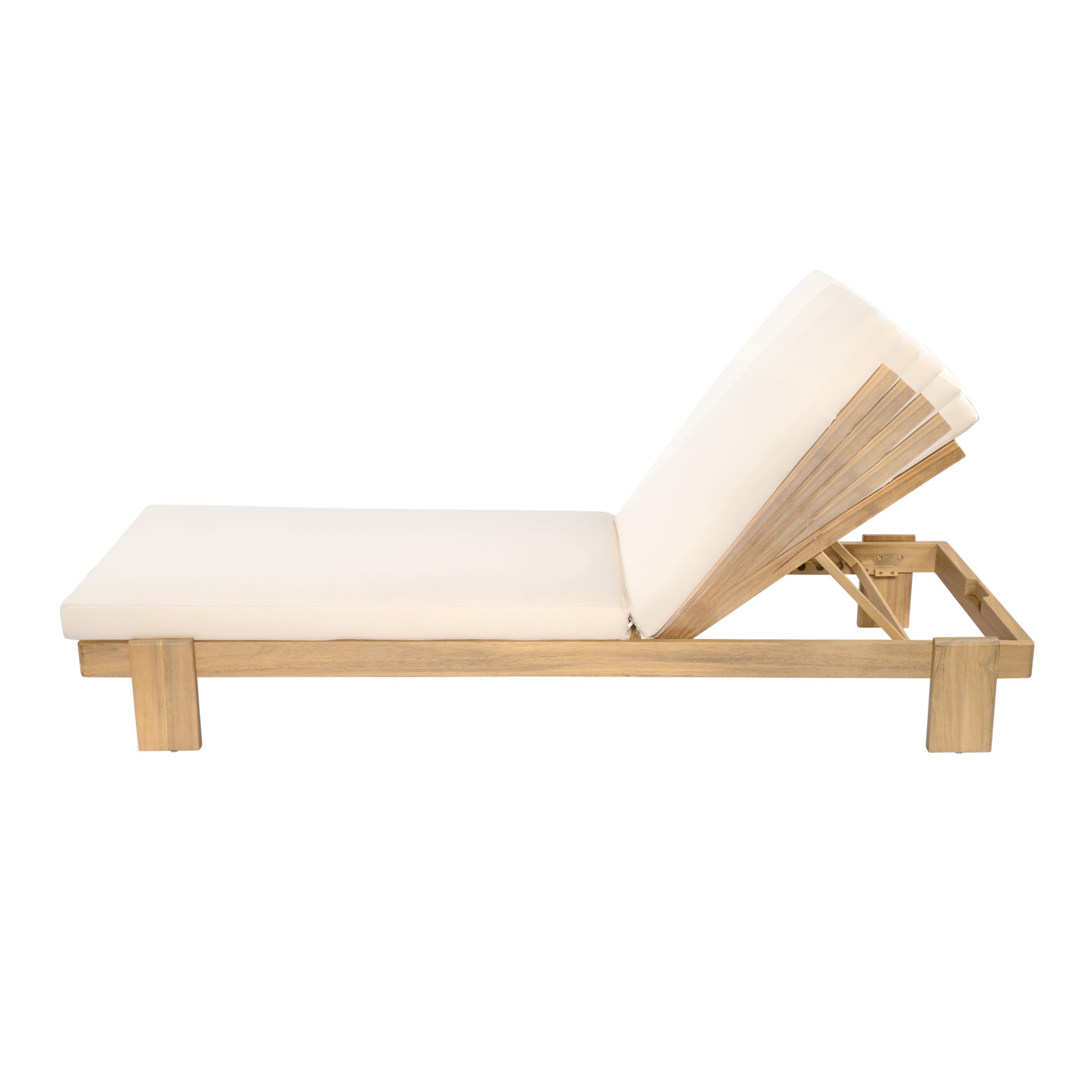Acacia Wood Outdoor Chaise Lounge Set of 2 with Adjustable Backrest & Cushions