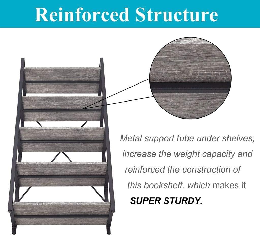 5-Tier Industrial Etagere Bookcase with Metal Frame