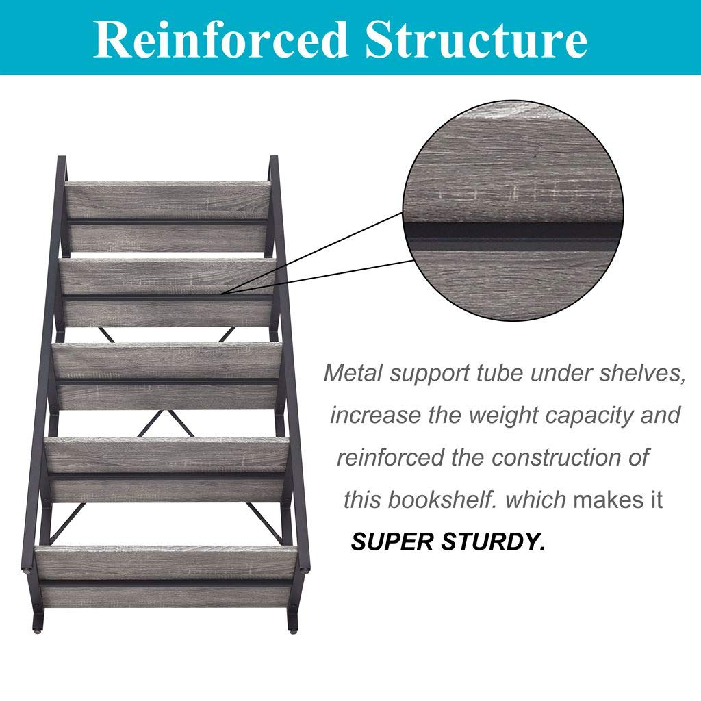 5-Tier Industrial Etagere Bookcase with Metal Frame