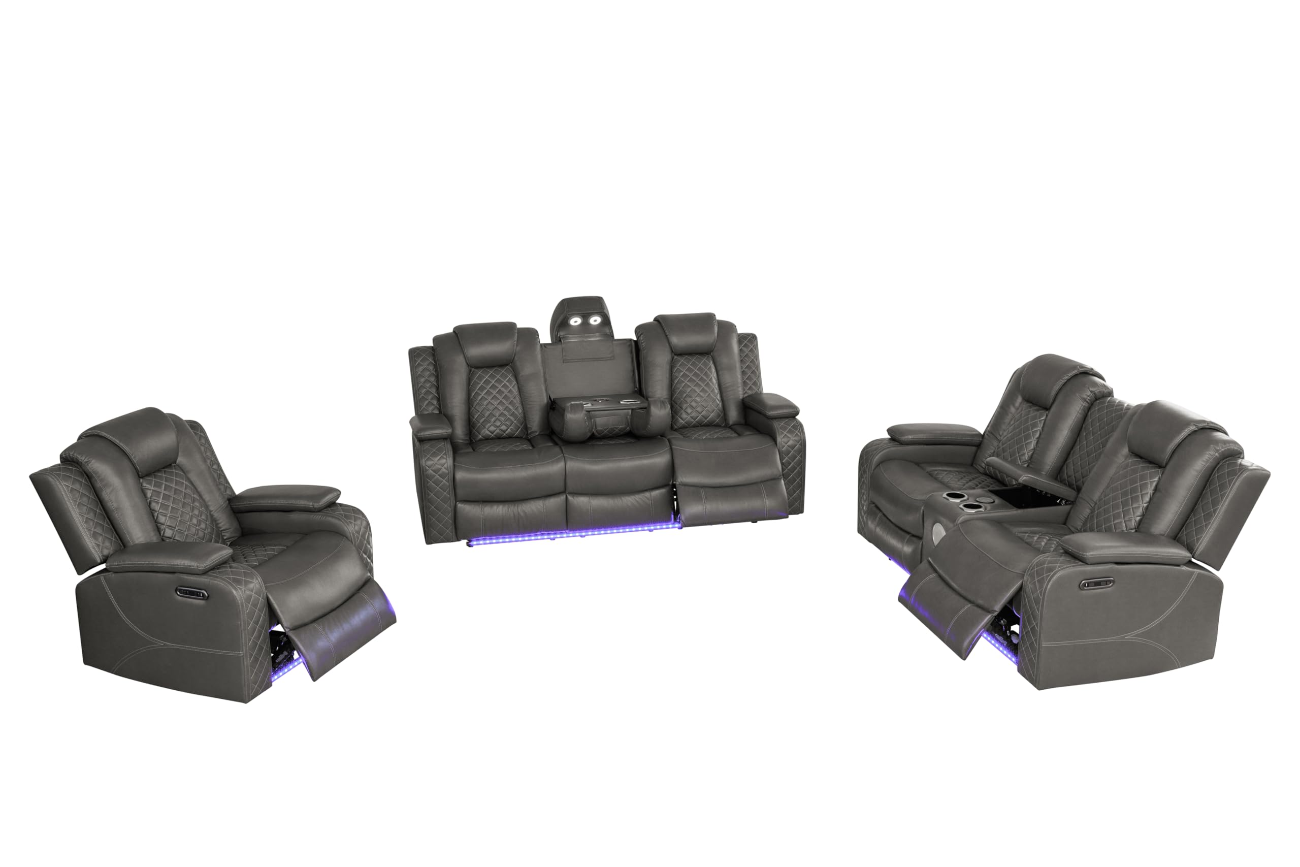 Power Recliner Sofa Set with LED & Bluetooth – 3-Piece