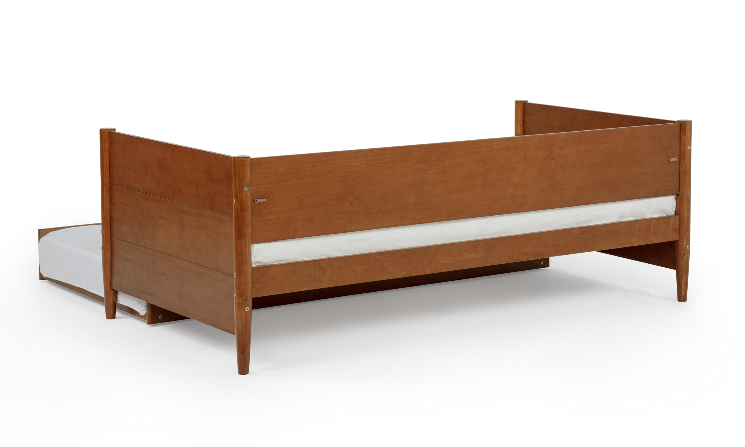 Camaflexi Mid-Century Modern Daybed & Trundle/Solid and Manufactured Wood/Panel Headboard/No Box Spring Needed/Foundation has 14 Wood Slats/Twin Trundle/Easy Assembly, Castanho Finish, Twin.