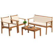 Greesum 4 Piece Patio Bistro Set Patio Furniture Outdoor Chat Table Chair Set with Water Resistant Cushions and Coffee Table for Beach Backyard Garden,Acacia Wood