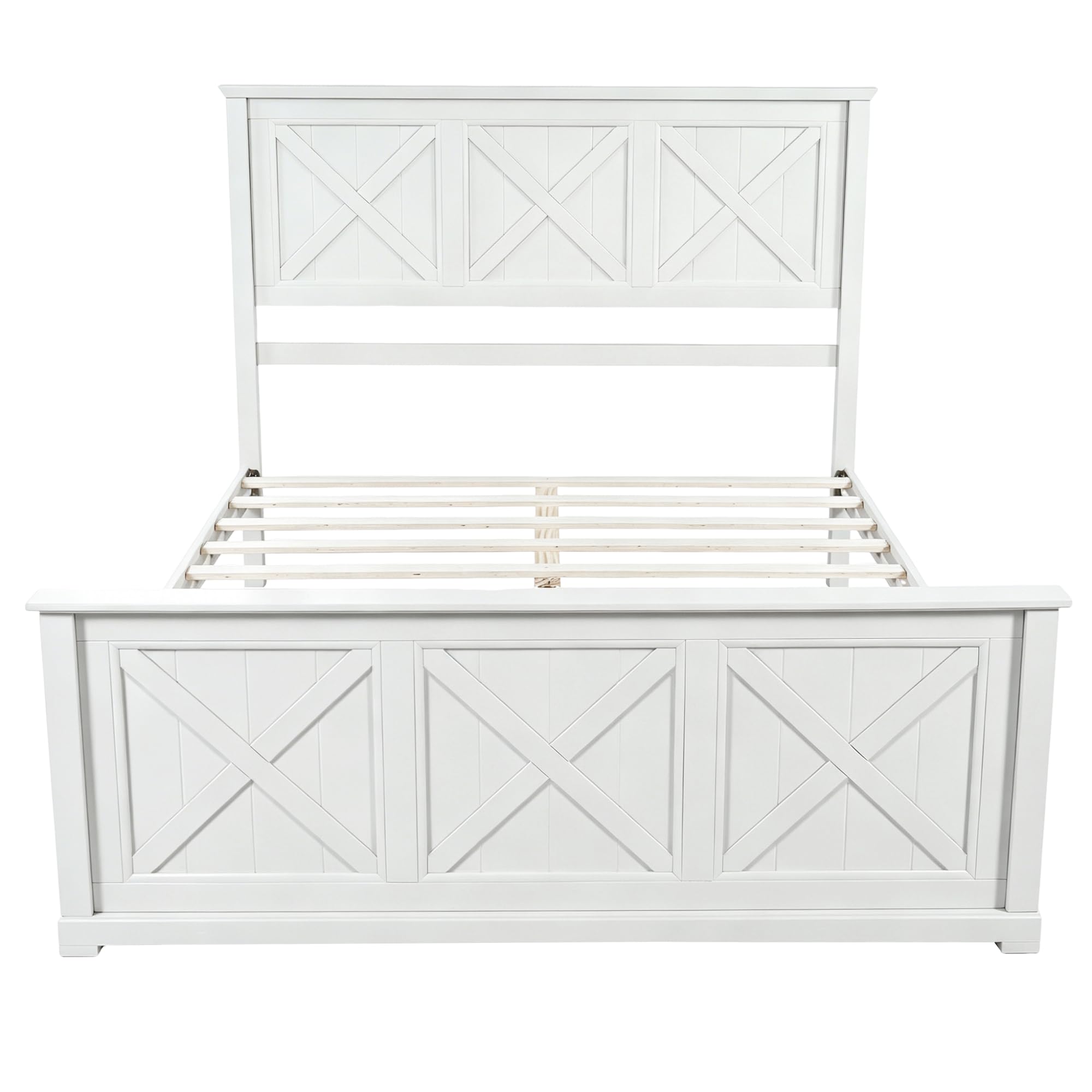 4 Piece Bedroom Set, Farmhouse Queen Size Bedroom Furniture Sets with Storage Nightstands and 1 Dresser, Bedroom Furniture Sets with Wooden Platform Bed Frame for Bedroom, White