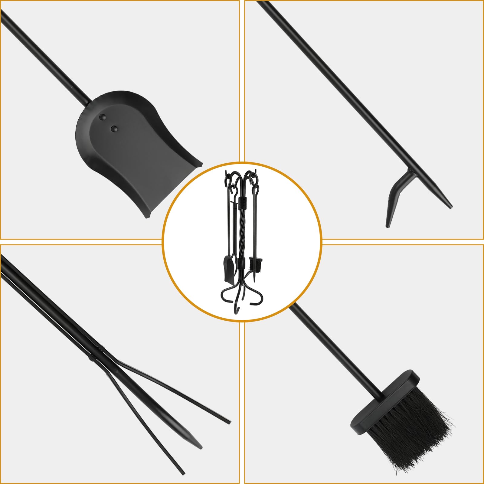 5-Piece Fireplace Tool Set with Stand
