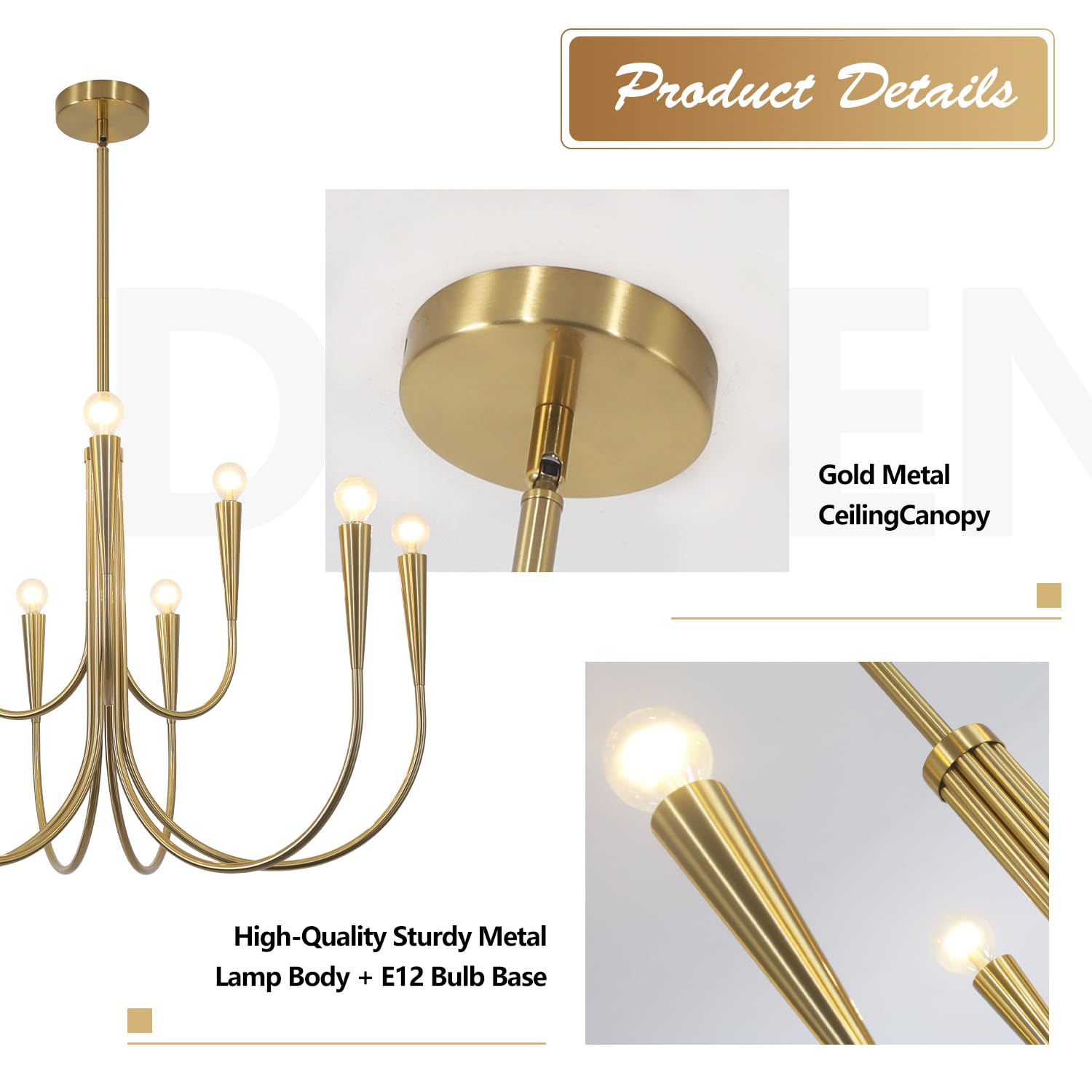Magiroz 9 Light Modern Farmhouse Gold Candle Chandelier Light Fixtures Large Vintage Brass Metal Candle Pendant Lighting Rustic Industrial Candlestick Chandelier Hanging Dining Room Light MPL26-9 GD