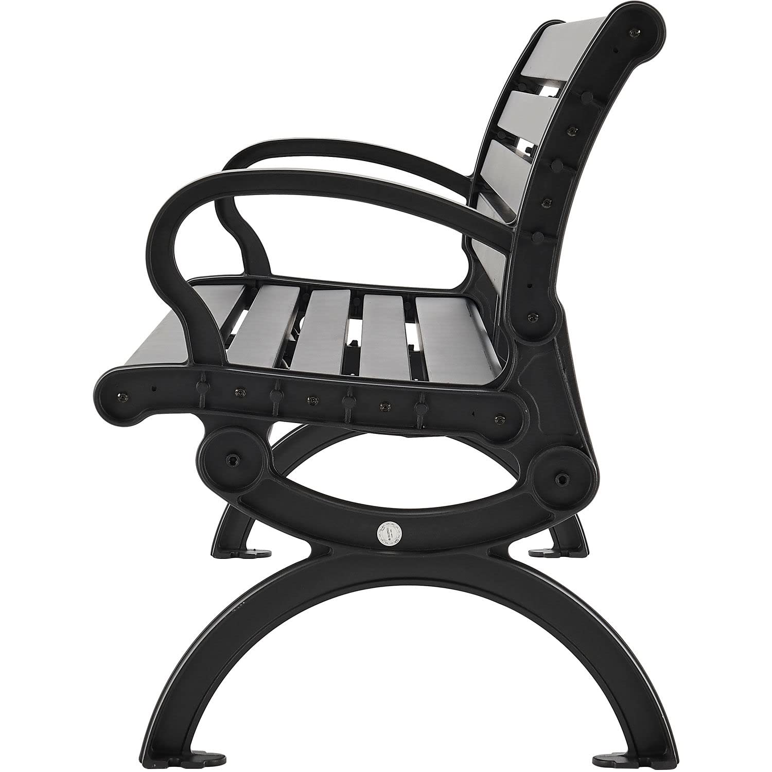 Global Industrial 6'L Outdoor Park Bench with Backrest, Horizontal Slats, Aluminum, 1100 lbs Capacity, Powder Coated Black Finish, Unassembled, Commercial Seating