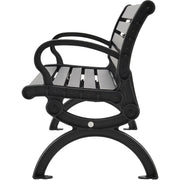 Global Industrial 6'L Outdoor Park Bench with Backrest, Horizontal Slats, Aluminum, 1100 lbs Capacity, Powder Coated Black Finish, Unassembled, Commercial Seating