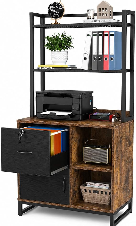 Vertical Filing Cabinet with Bookshelf