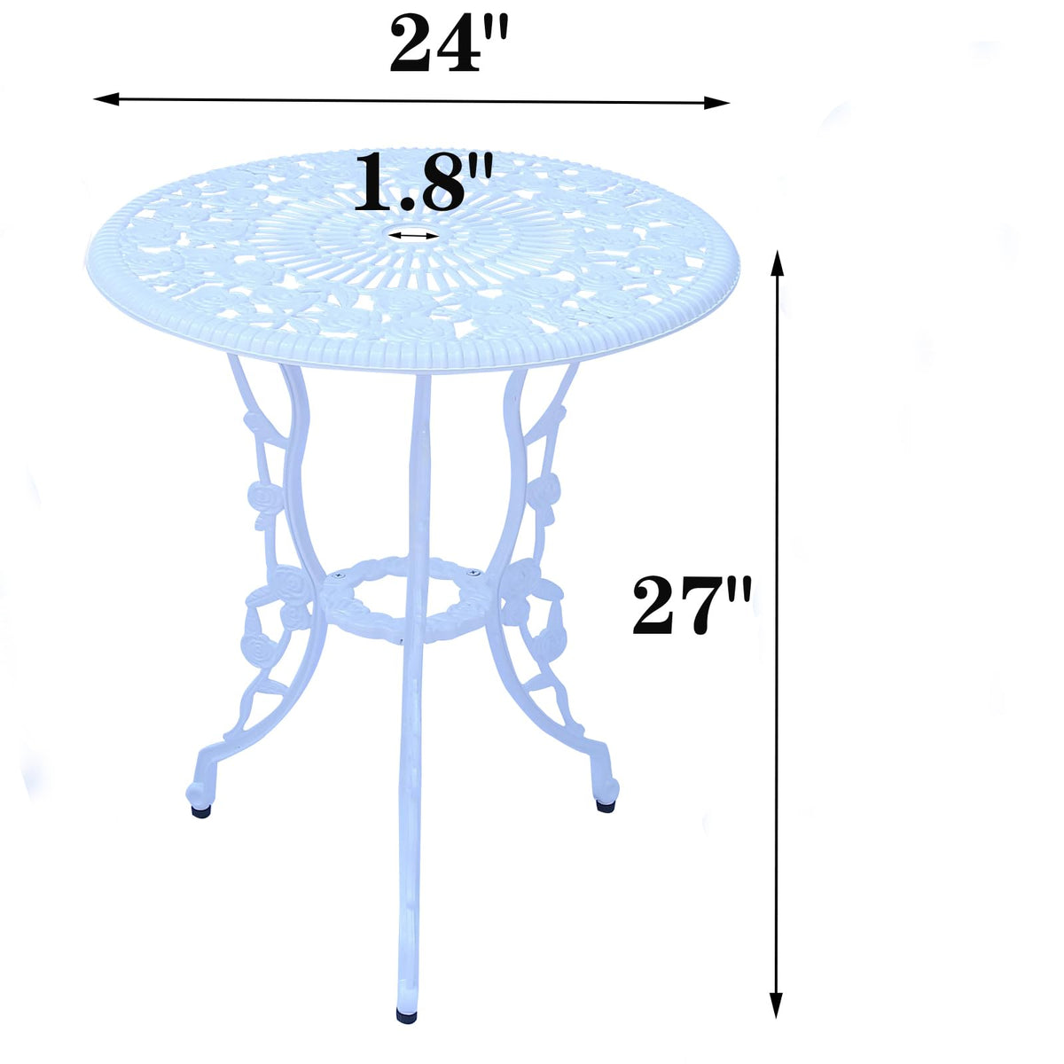 WILOUNGE 3-Piece Cast Aluminum Outdoor Bistro Set, Outdoor Table and Chairs Set of 2 with Umbrella Hole for Patio Garden Park(White, Rose)