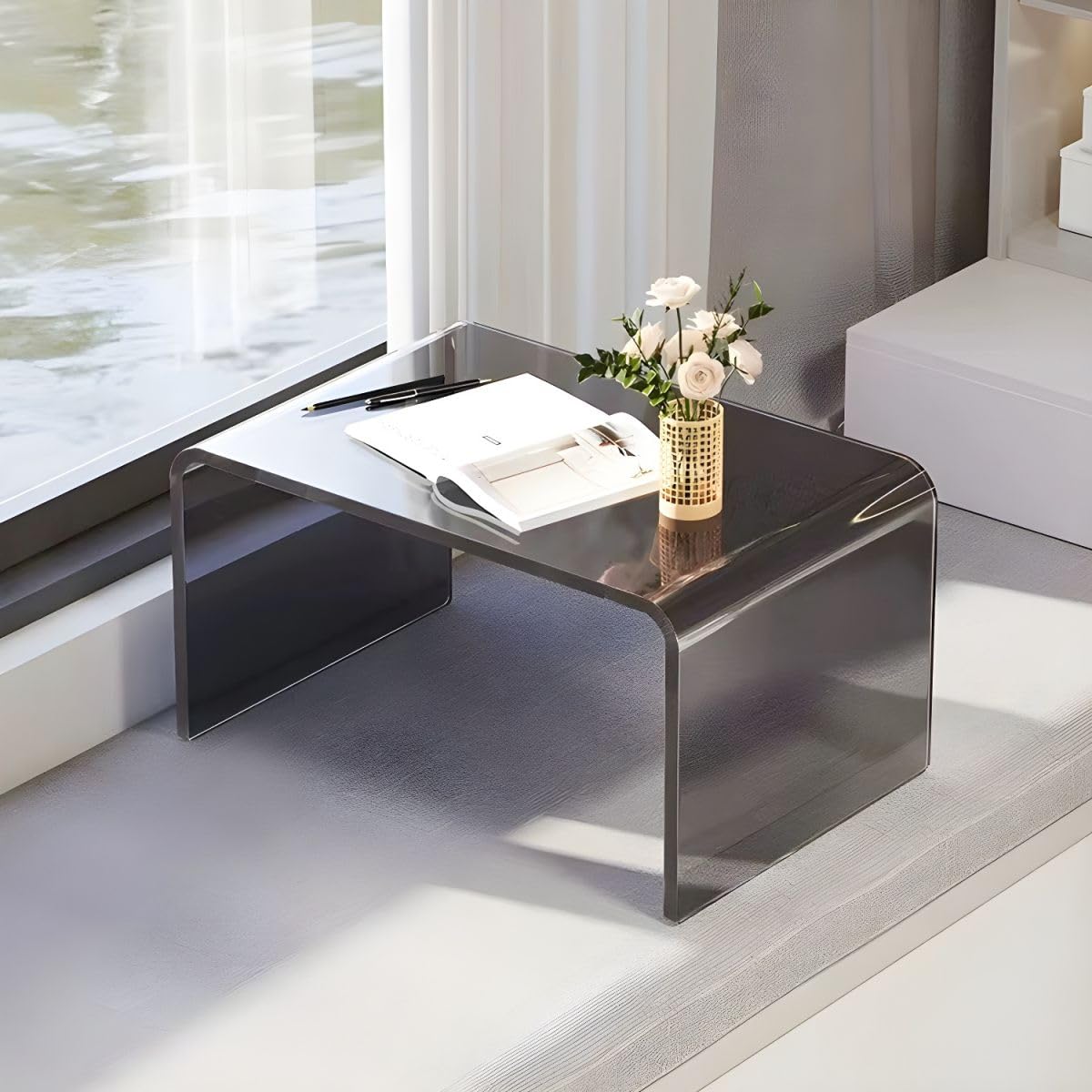 Smoke Gray Acrylic C-Shaped Side Table