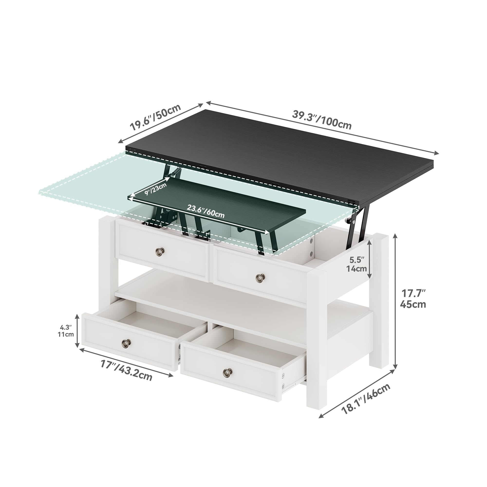 YITAHOME Coffee Table Lift Top, 4 in 1 Multi-Function Convertible Coffee Table with Drawers and Hidden Compartment, Converts to Dining Table for Living Room Home Office, Black Top