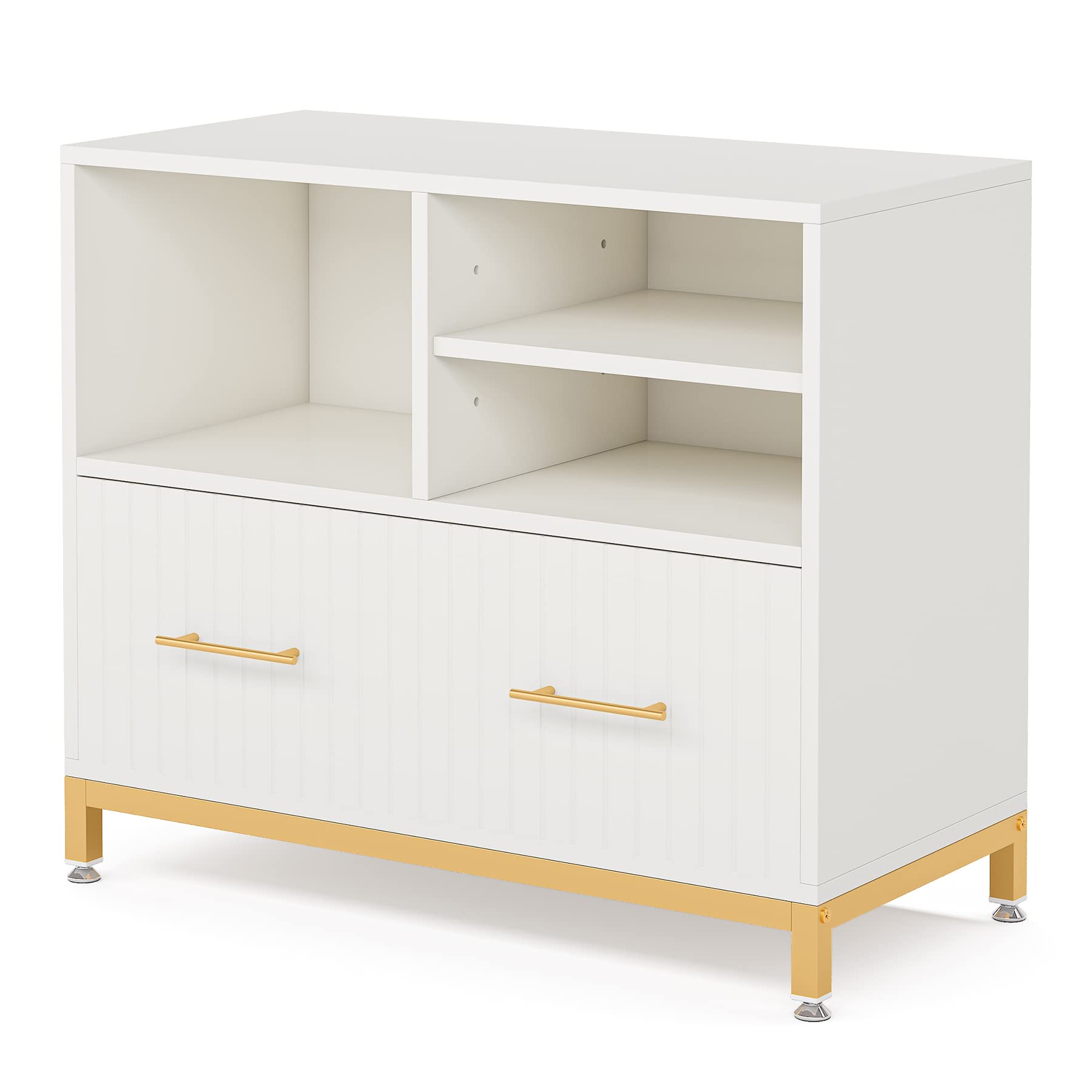 White Lateral File Cabinet with Drawer & Printer Stand
