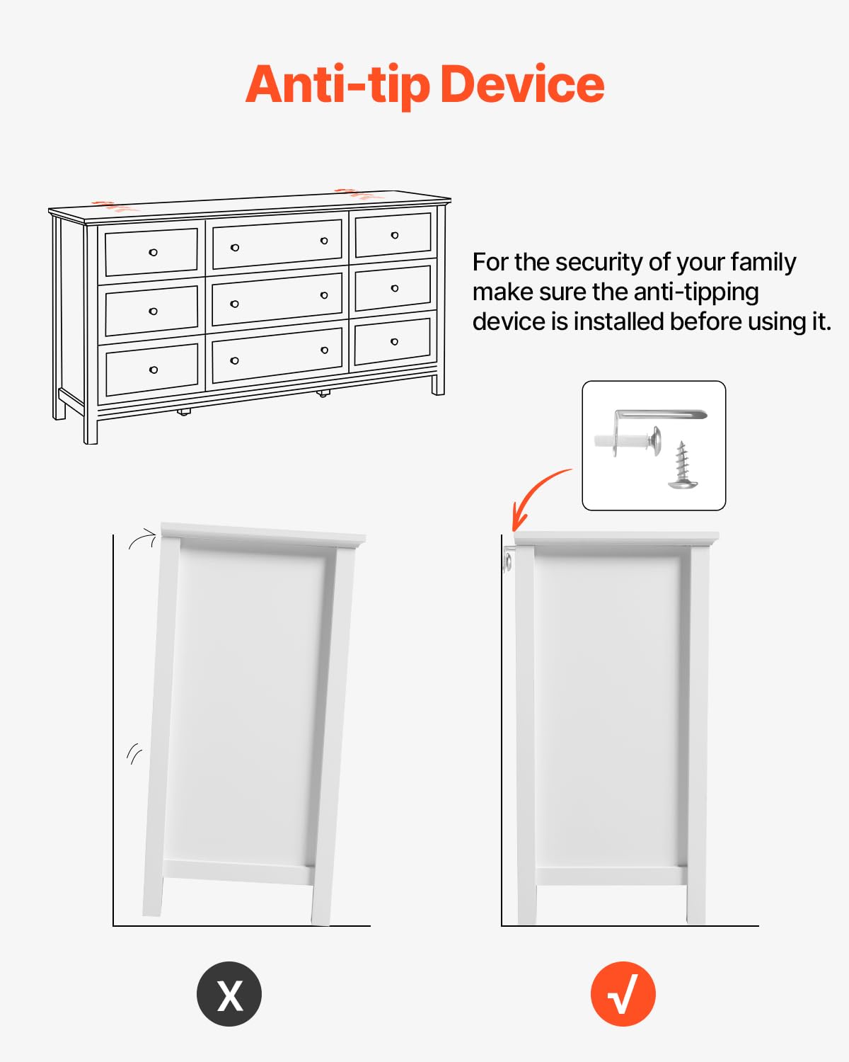 9-Drawer Dresser with Anti-Tip Device