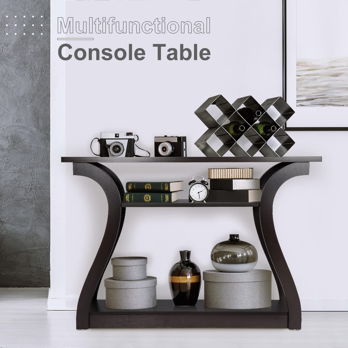 3-Tier Console Table with Curved Legs
