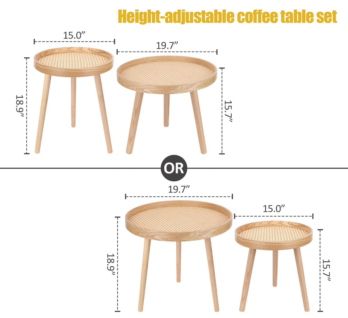 Round Rattan Coffee Table Set