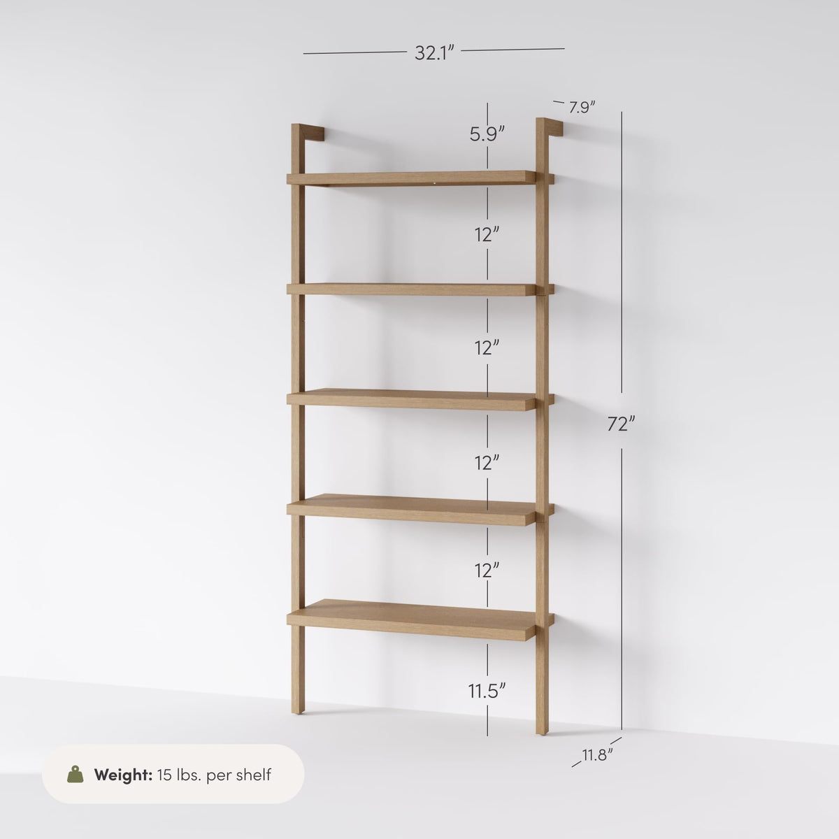 5-Tier Wall-Mounted Wood Bookcase