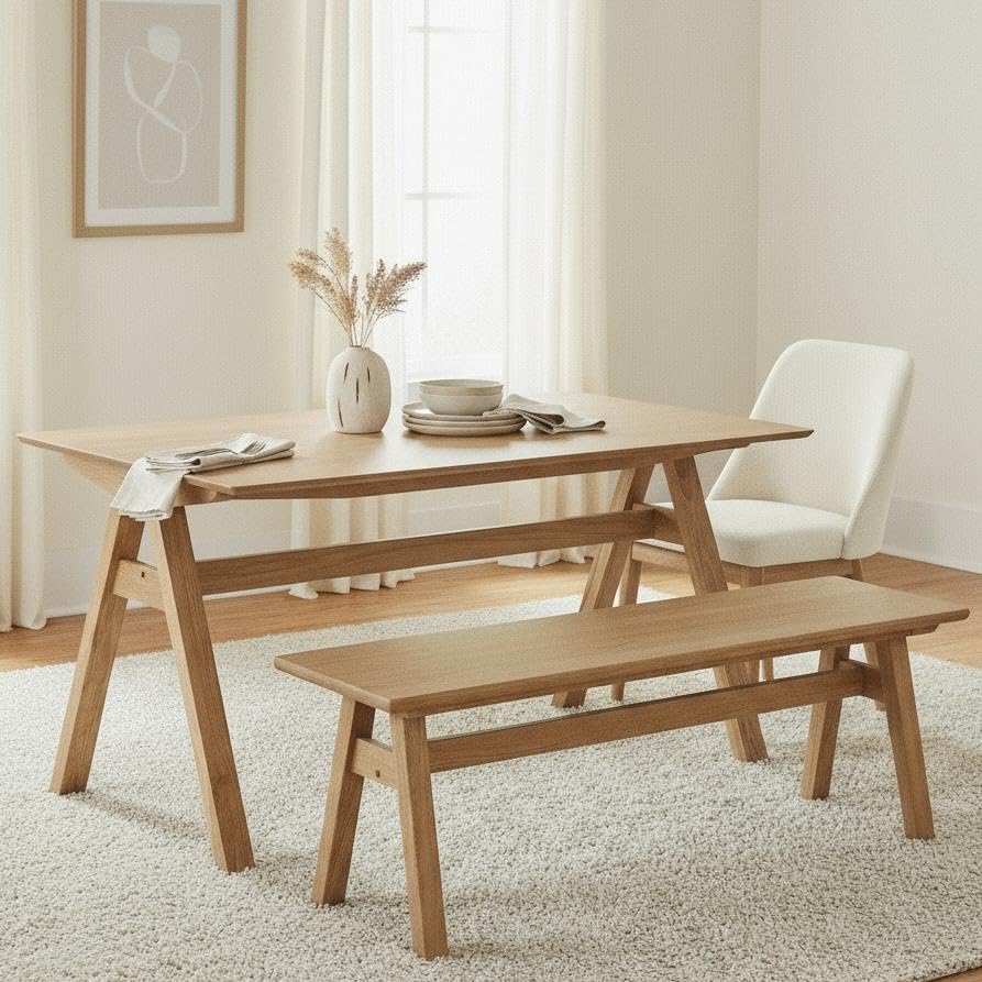 LukeAlon Rustic Solid Wood Dining Bench, Log Legs 18" Wide Seat